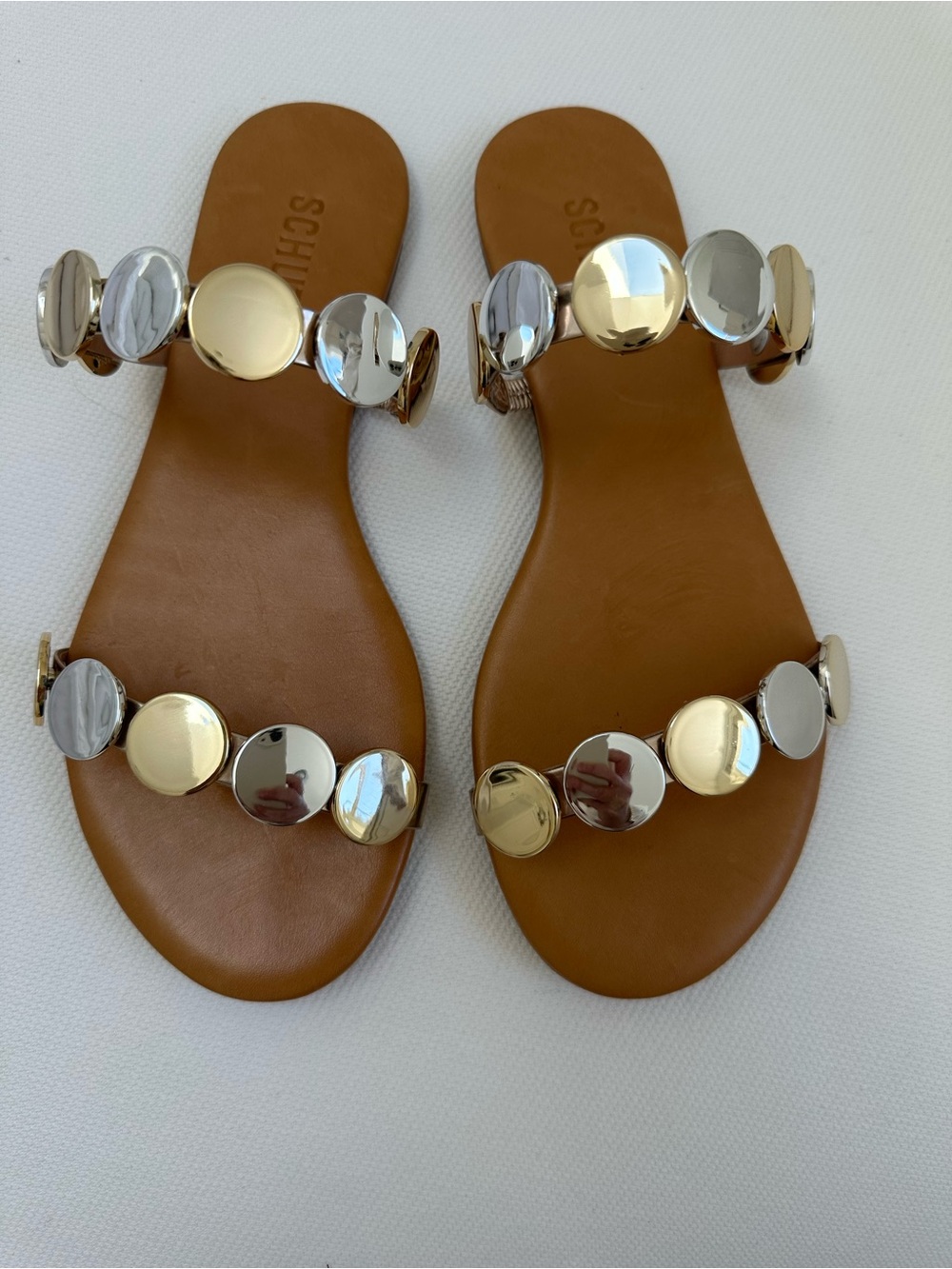 Schutz Women’s Acacia Platina Leather Metallic Sandal NWT